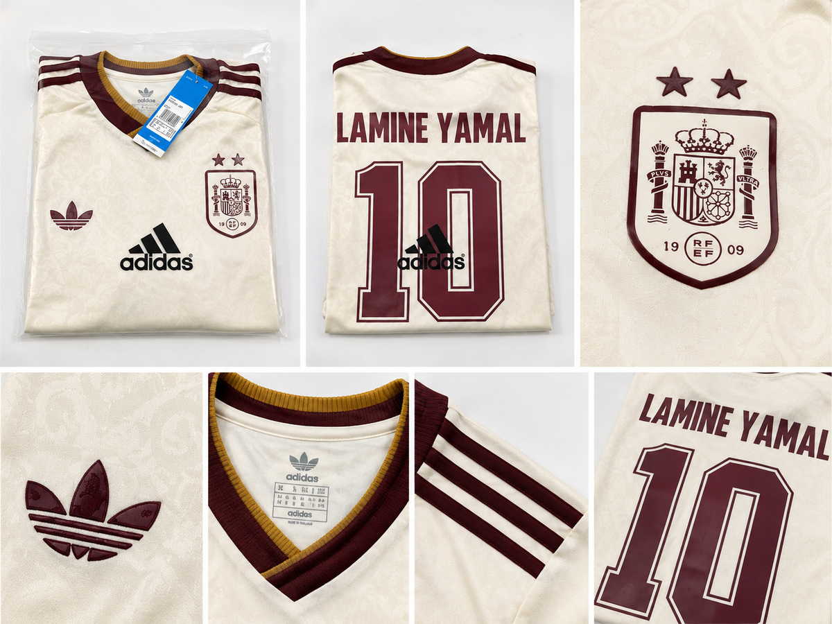 Retro-style number 19 soccer jersey in cream and burgundy